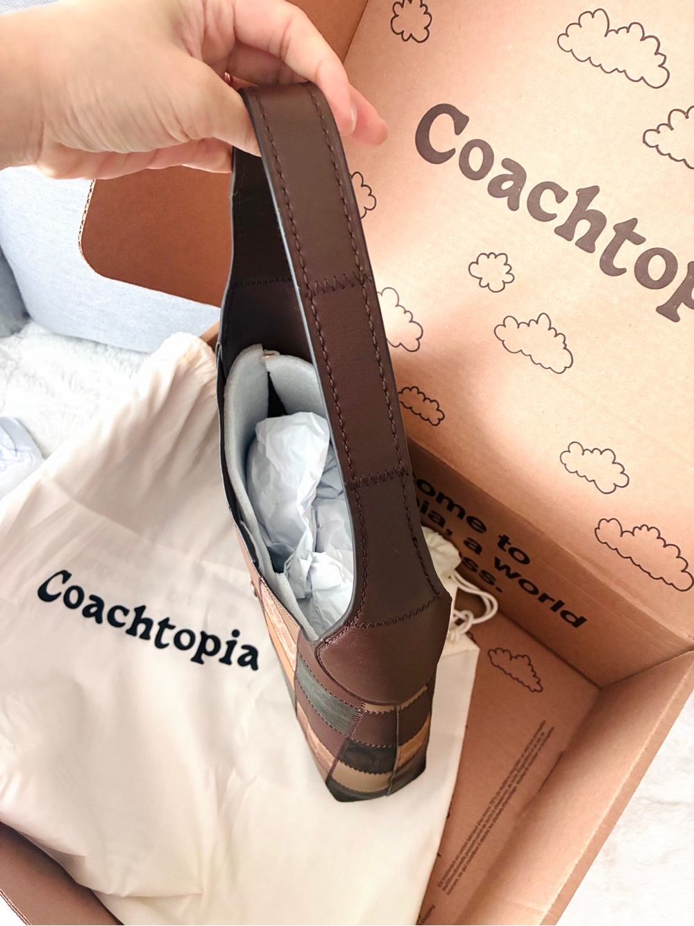 NWT🌞Coach Coachtopia Alter/Ego Brooklyn Shoulder Bag 28 CFN34 Brown Patchwork - Picture 6 of 9